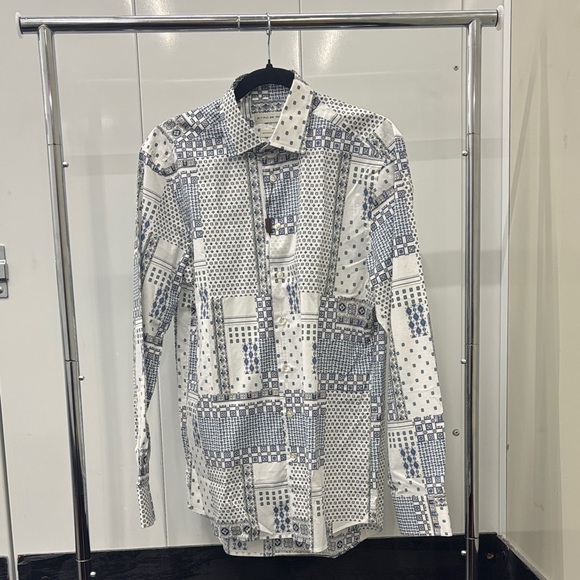 Etro Geometric Blue and White Button Down Shirt - Picture 1 of 9